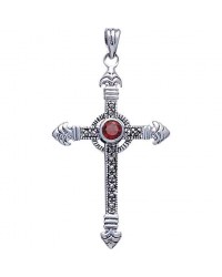 Celtic Cross Marcasite & Garnet Pendant 