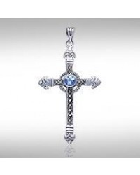 Celtic Cross Marcasite & Sapphire Pendant 