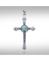 Celtic Cross Marcasite & Turquoise Pendant 