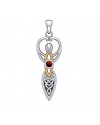 Celtic Goddess Pendant with Gold Accents and Garnet Birthstone