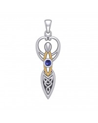 Celtic Goddess Pendant with Gold Accents and Sapphire Birthstone