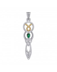 Celtic Goddess Taurus Zodiac Symbol Pendant with Emerald