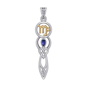 Celtic Goddess Virgo Zodiac Symbol Pendant with Sapphire