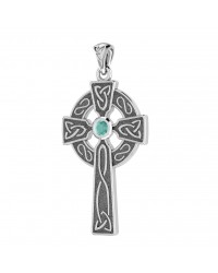 Celtic Holy Cross Pendant with Aquamarine Gemstone