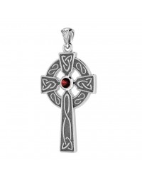 Celtic Holy Cross Pendant with Garnet Gemstone