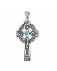 Celtic Holy Cross Pendant with Turquoise Gemstone