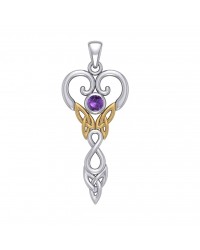 Celtic Infinity Goddess Pendant with Gold Accents and Amethyst Birthstone