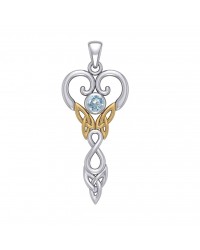 Celtic Infinity Goddess Pendant with Gold Accents and Aquamarine Birthstone