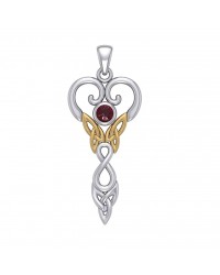 Celtic Infinity Goddess Pendant with Gold Accents and Garnet Birthstone