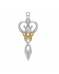 Celtic Infinity Goddess Pendant with Gold Accents and Opal Birthstone