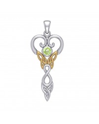 Celtic Infinity Goddess Pendant with Gold Accents and Peridot Birthstone