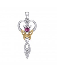 Celtic Infinity Goddess Pendant with Gold Accents and Ruby Birthstone