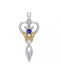 Celtic Infinity Goddess Pendant with Gold Accents and Sapphire Birthstone