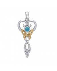 Celtic Infinity Goddess Pendant with Gold Accents and Turquoise Birthstone