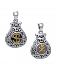 Celtic Infinity Double-Sided Money Bag Pendant with Gold Accents