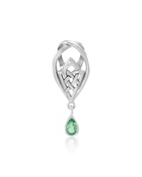 Celtic Knot of Protection Silver Pendant with Emerald Gemstone