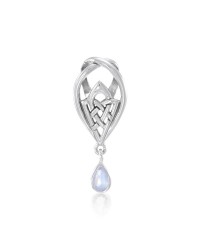 Celtic Knot of Protection Silver Pendant with Rainbow Moonstone Gemstone