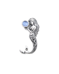 Celtic Mermaid Silver Pendant with Aquamarine Gemstone