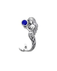 Celtic Mermaid Silver Pendant with Lapis Gemstone