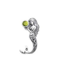 Celtic Mermaid Silver Pendant with Peridot Gemstone