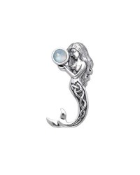 Celtic Mermaid Silver Pendant with Rainbow Moonstone Gemstone