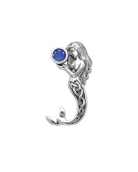 Celtic Mermaid Silver Pendant with Sapphire Gemstone