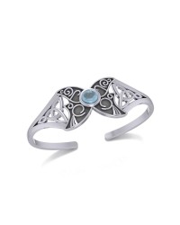 Celtic Moon Goddess Cuff Bracelet with Blue Topaz