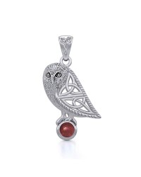 Celtic Owl Pendant with Garnet