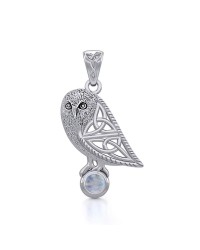 Celtic Owl Pendant with Rainbow Moonstone