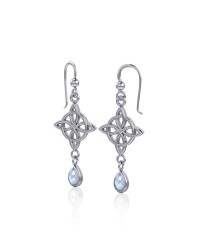 Celtic Quaternary Knot Earrings with Rainbow Moonstone