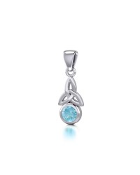 Celtic Trinity Knot with Aquamarine Birthstone Silver Pendant