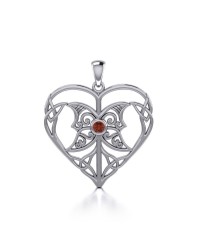 Celtic Triple Goddess Love Peace Pendant with Garnet