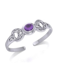 Celtic Triple Moon Cuff Bracelet with Amethyst