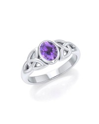 Celtic Triquetra Knot Ring with Amethyst Gemstone