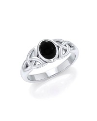 Celtic Triquetra Knot Ring with Black Onyx Gemstone