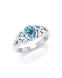 Celtic Triquetra Knot Ring with Blue Topaz Gemstone