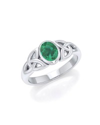 Celtic Triquetra Knot Ring with Emerald Gemstone