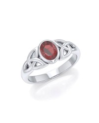 Celtic Triquetra Knot Ring with Garnet Gemstone