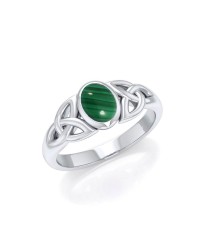 Celtic Triquetra Knot Ring with Malachite Gemstone