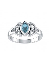 Celtic Triquetra Silver and Blue Topaz Ring