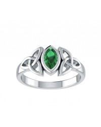 Celtic Triquetra Silver and Emerald Ring