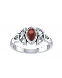 Celtic Triquetra Silver and Garnet Ring