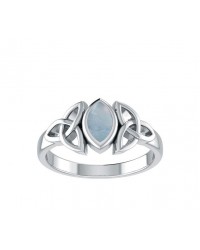 Celtic Triquetra Silver and Rainbow Moonstone Ring