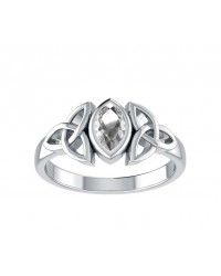 Celtic Triquetra Silver and White Cubic Zirconia Ring