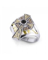 Braided Celtic Cross Silver and Gold Ring