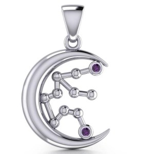 Crescent Moon and Aquarius Astrology Constellation Pendant