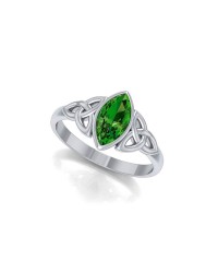 Double Triquetra Ring with Emerald Gem