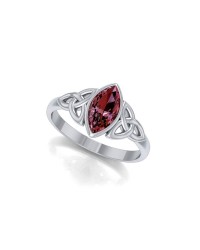 Double Triquetra Ring with Garnet Gemstone