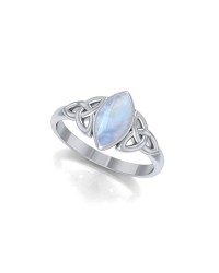 Double Triquetra Ring with Rainbow Moonstone Gemstone