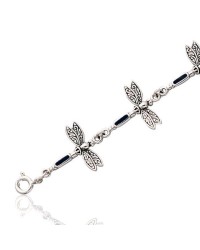 Dragonfly Link Silver Bracelet with Black Onyx